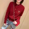 Cárdigan de punto 100% lana bordado para mujer 2025 Primavera Temprana Nuevo Suave Cera Cuello Redondo Chaqueta Suéter Delgado