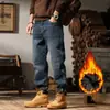 Calça Jeans Masculina de Inverno com Bainha Curva Estilo Americano, Forrada com Fleece, Modelagem Solta, Tamanhos Grandes, Jeans Grosso Vintage High Street para Homens