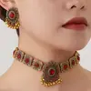 Ventas Directas de Fábrica Transfronterizo Conjunto de Pendientes y Collar de Estilo Indio Vintage con Forma de Lágrima con Collar de Perlas Incrustadas de Diamantes Accesorios de Moda