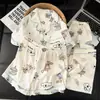 Pijama de Tres Piezas para Mujer, Estilo Coreano de Dibujos Animados, Gatito Lindo, Estudiante, Tallas Grandes, Estilo Primavera y Verano, Se Puede Usar Afuera, Ropa de Casa Holgada