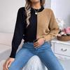 Liquidación Otoño/Invierno 2026 Suéter Pulóver Casual Europeo y Americano con Bloques de Color y Mangas Raglán, Moda Femenina Independiente Transfronteriza Europea y Americana