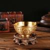 Cuenco de té de latón de 8 cm con relieve de doble dragón, mesa de restaurante, recluta de arroz, cuenco de suministro de agua Baifu para reunir riqueza para adornos de cornucopia
