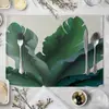 Tapete Grande para Mesa de Jantar com Padrão de Folha Verde Estilo Europeu Tapete para Mesa de Jantar Utensílios de Cozinha Tapete para Comida Ocidental Porta-Copo LOGO