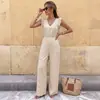 Baifen ClothingTemu2026 Novo Macacão Estilo Pastoral Francês com Manga Flare Decote V e Laço nas Costas