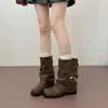 Botines Martin cortos de chica hot desgastados para mujer, nuevos verano y otoño 2026, estilo western con hebilla de cinturón, botines cortos de tacón para otoño