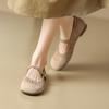 Sapatos Mary Jane femininos Yingmei estilo princesa doce bico redondo boca rasa fivela combinação de cores couro bovino boca elástica sapatos baixos