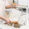 Caja transparente con tapa para conservar la frescura tipo tabla de madera, plástico PET con drenaje, caja de almacenamiento de cocina portátil, caja de almacenamiento para dumplings y verduras
