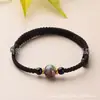 Pulseira de cordão vermelho tecida à mão com cristal de obsidiana, conta da sorte, unissex, corda de mão ajustável, joia
