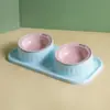 Cuenco doble de cerámica para gatos, a prueba de fugas y derrames, soporte elevado para cuencos, cuenco de agua para cachorros, comedero y bebedero para mascotas, cuenco para comida de gato