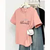 Camiseta Casual de Verano para Mujer Talla Grande 100kg, Manga Corta, Estampado de Letras, Versátil, Clásica, Cuello Redondo, Top 9736