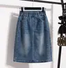 Saia Midi Jeans Midi Solta Elástica Linha A com Cintura Elástica e Pedrarias, Estilo Verão 2026, Tamanho Grande, Saia de Cinco Pontos Meio-Corpo Emagrecedora para Mulheres Plus Size