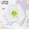 Camiseta de Manga Larga para Niña, Estilo Dibujo Animado Lindo y Adorable, Cuello Redondo, Algodón Puro, Estampada, Corte Holgado, Camiseta Básica para Primavera y Otoño Infantil