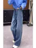 Jeans azules elegantes con pedrería y dobladillo curvo para mujer, nuevo estilo de verano, talla grande, adelgazantes para cuerpo tipo pera, pantalones casuales de pierna ancha
