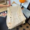 Blusa Top de Verano Transparente de Punto con Huecos, Estilizada, Adelgazante, Talla Grande, Protección Solar, Cinturón para Atar, Estilo Sencillo, 2026
