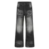 Jeans Micro-Flare Retro com Textura Arranhada de Gato Desgastado para Homens Marca da Moda Design Lavado e Desbotado Calças Jeans Longas Retas Emagrecedoras