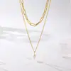 Colar francês elegante de pérolas de dupla camada banhado a ouro 18k, colar de aço titânio, presente feminino, atacado de fábrica