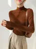 Suéter de Tricô Yangzi Yarn 100% Lã Textura Espinha de Peixe Gola Alta Meia Manga Longa para Mulheres Outono e Inverno Novo Estilo
