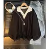 Sudadera con capucha de solapa bicolor de ante sintético color albaricoque para hombre, diseño de espiga de trigo para otoño, camiseta de manga larga, polo, capa interior