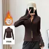Chamarra de Yoga con Forro de Polar Cuello Alto Cremallera Caliente Ropa de Fitness Otoño Invierno Adelgazante Manga Larga Chamarra Deportiva para Correr Top para Mujer