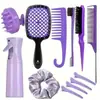 Set de Peines para Peluquería, Peine de Cola Puntiaguda, Peine de Cola de Rata, Cepillo para Bordes, Cepillo para Champú, Botella con Atomizador, Pinza para el Cabello, Goma para el Cabello, Peine de Dientes Anchos