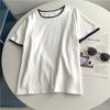 Camiseta de Renda Francesa de Alta Qualidade com Decote Manga Curta Algodão Puro Casual Ombro Direito Gola Redonda Moda Versátil Top Estilo Novo de Verão
