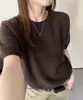 Suéter feminino de mohair de manga curta, nova coleção de verão 2026, estilo solto e relaxado, blusa de tricô versátil de cor sólida