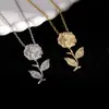 Moda Cruzada Europeia e Americana Elegante Flor de Aço Titânio Colar Feminino Micro-cravejado Zircônia Pingente Rosa Corrente de Clavícula de Alta Qualidade