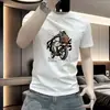 Camiseta Trendy Europeia de Marca de Luxo com Manga Curta para Homens com Estampa de Motocicleta, Top Fashion de Meia-Manga para Jovens