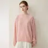 Suéter feminino de cashmere % cashmere puro de cabra, novo estilo outono e inverno, gola redonda, pulôver, malha solta, padrão trançado, suéter quente, tamanho único