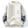 Suéter de Cashmere Imitação de Visom Outono e Inverno Masculino Gola Alta Meia Manga Forrado com Fleece Tricotado Espesso Camisa Base Moda Casaco Trovão para Jovens