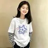 Camiseta de manga larga con retazos de algodón puro para niñas, nueva y elegante, para primavera y otoño 2026, top infantil casual, camiseta básica para niños mayores