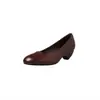 Zapatos de mujer estilo vintage francés de tacón bajo, piel lavada, otoño 2026, tacón medio de cuña, puntera redonda, completamente de piel, corte bajo