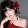 Puro y Deseable Súper Hada Atmósfera Flor Rosa Pinza para el Cabello Fresco Estampado en Caliente Borla Accesorios para el Cabello Nuevo Estilo Chino Temperamento Hanfu Adorno para la Cabeza