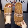 Pantuflas de lino para verano, para el hogar, transpirables, tejidas con esterilla de paja de ratán, suela gruesa, para hombre y mujer, primavera y otoño, pantuflas europeas para interior, venta al por mayor