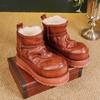 Botas de Nieve con Piel Integrada para Mujer 2025 Otoño e Invierno Nuevo Estilo Botas Cortas de Algodón Lavado de Piel de Vaca Mangas Calientes Botas Cortas de Lana
