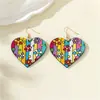 Pendientes de Madera con Estilo Bohemio Nuevo Transfronterizos, Impresos por Ambos Lados, con Forma de Corazón, Moda para Mujer, Pendientes Exagerados de Amor