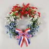 Corona del Día de la Independencia de Estados Unidos Flor Violeta Roja Blanca Azul Corona con Lazo Corona para el Hogar Decoración Colgante Adornos