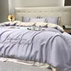 Juego de ropa de cama de cuatro piezas de seda helada lavada de alta gama con bordado, tacto lujoso, funda de edredón de verano, sábana bajera, juego de tres piezas para cama individual
