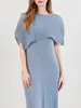 Vestido Elegante Estilo Francês Feminino Verão 2024 Novo Conjunto de Duas Peças com Xale Protetor Solar para Férias na Praia