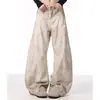 Jeans Scimitar Branco Sujo Desgastado Lavado Retrô Americano para Homens e Mulheres Casual Reto Largo