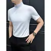 Camiseta Base de Algodón Puro con Cuello Alto Medio para Hombre, Nuevo Modelo 2026, Temporada de Primavera y Otoño, Camiseta Blanca de Manga Corta para Hombre de Corte Delgado