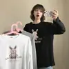 Camiseta de Manga Larga con Estampado de Dibujos Animados Estilo Coreano Estilo Harajuku para Mujer Primavera Nuevo Diseño Holgado Bf Perezoso Top de Media Manga