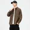 Nova Jaqueta Masculina de Veludo Cotelê Listrado Estampado Estilo Americano Retrô Jaqueta Camisa Jaqueta Cardigã Masculina Solta