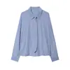 2026 Verano Nueva Ropa Femenina Transfronteriza Moda Estilo Europeo y Americano Casual Camisa de Manga Larga con Corbata a Rayas Azules