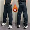 Calça Casual Forrada com LãNova Tendência de Inverno Marca Calça Casual Versátil com Color-Blocking, Peso Pesado, Caimento Solto, Minimalista e Quente
