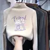 Camiseta térmica de cuello alto medio para niñas, ropa interior con forro polar, ropa interior cálida para niños, top con estampado de dibujos animados, forrado de polar para otoño e invierno, para niños mayores