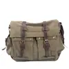 Bolsa de Ombro para Computador de Grande Capacidade 17 polegadas Lona Retrô Europeia e Americana Couro Crazy Horse Couro de Vaca Bolsa Transversal Masculina Ombro Casual Bolsa Escolar