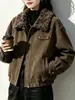 Chaqueta Corta de Ante Imitación Melaleuca para Mujer 2026 Invierno Gruesa Solapa de Lana de Cordero Chaqueta Corta de Algodón
