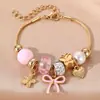 Pulsera de cuentas de resina con flores de dibujos animados de venta cruzada europea y americana, joyería de aleación con colgante de cuentas DIY Panjia al por mayor