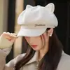 Nuevo Sombrero Octagonal Retro Estilo Coreano para Mujer para Otoño e Invierno, Circunferencia de Cabeza Grande, Boina Adelgazante, Gorra de Béisbol Versátil con Orejas de Gato
